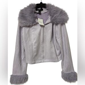 Forever 21 Lavender Teddy Jacket with Faux Fur Trim Small